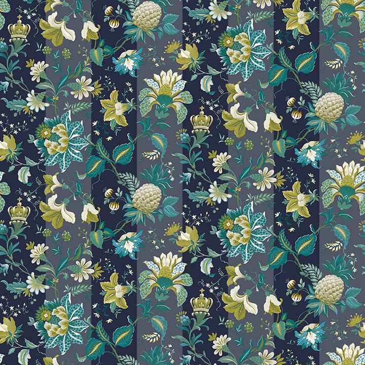 Cornelia Navy Floral Stripe Wallpaper - York Wallcoverings - AH922801