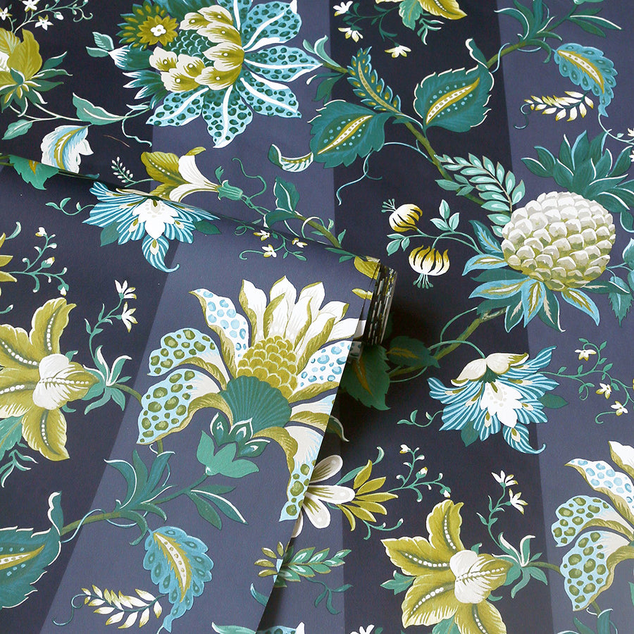 cornelia-navy-floral-stripe-wallpaper-york-wallcoverings-ah922801 - York Wallcoverings Wallpaper