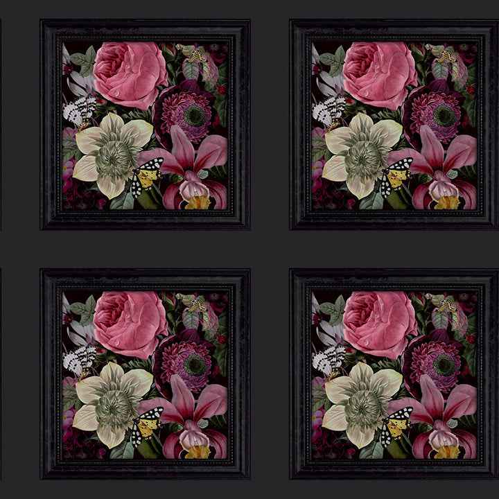 Lucinda Black Floral Panel Wallpaper - York Wallcoverings - AH922804