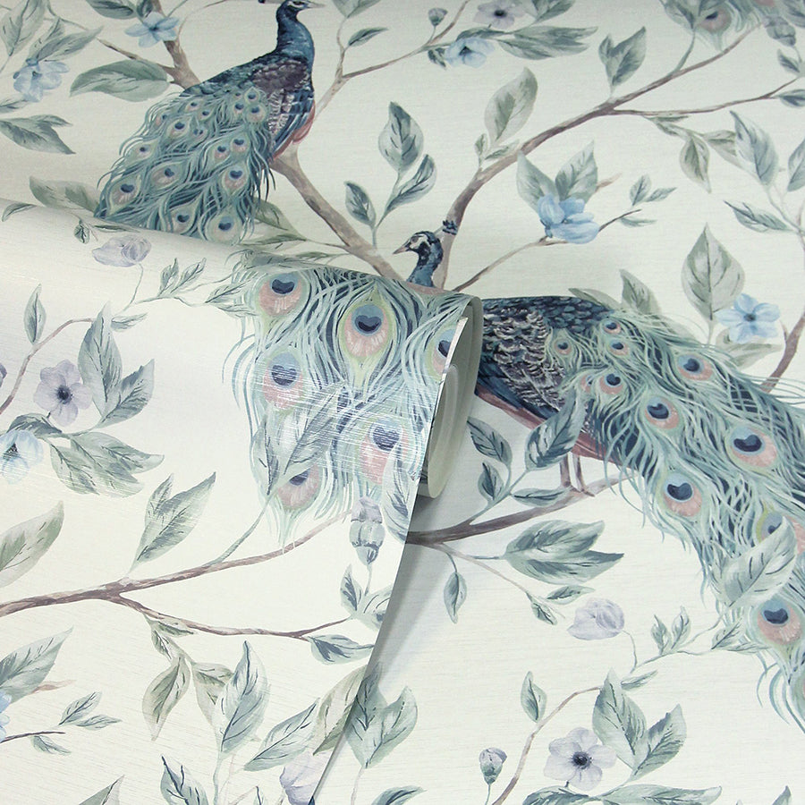 keeka-blue-peacocks-wallpaper-york-wallcoverings-ah923708 - York Wallcoverings Wallpaper