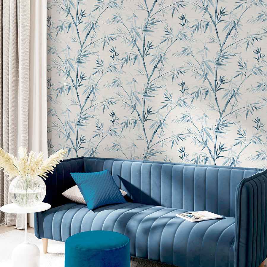 Moriko Blue Bamboo Wallpaper - York Wallcoverings - AH924107 - York Wallcoverings Wallpaper