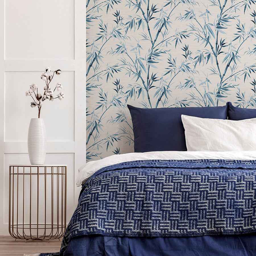 Moriko Blue Bamboo Wallpaper - York Wallcoverings - AH924107 - York Wallcoverings Wallpaper