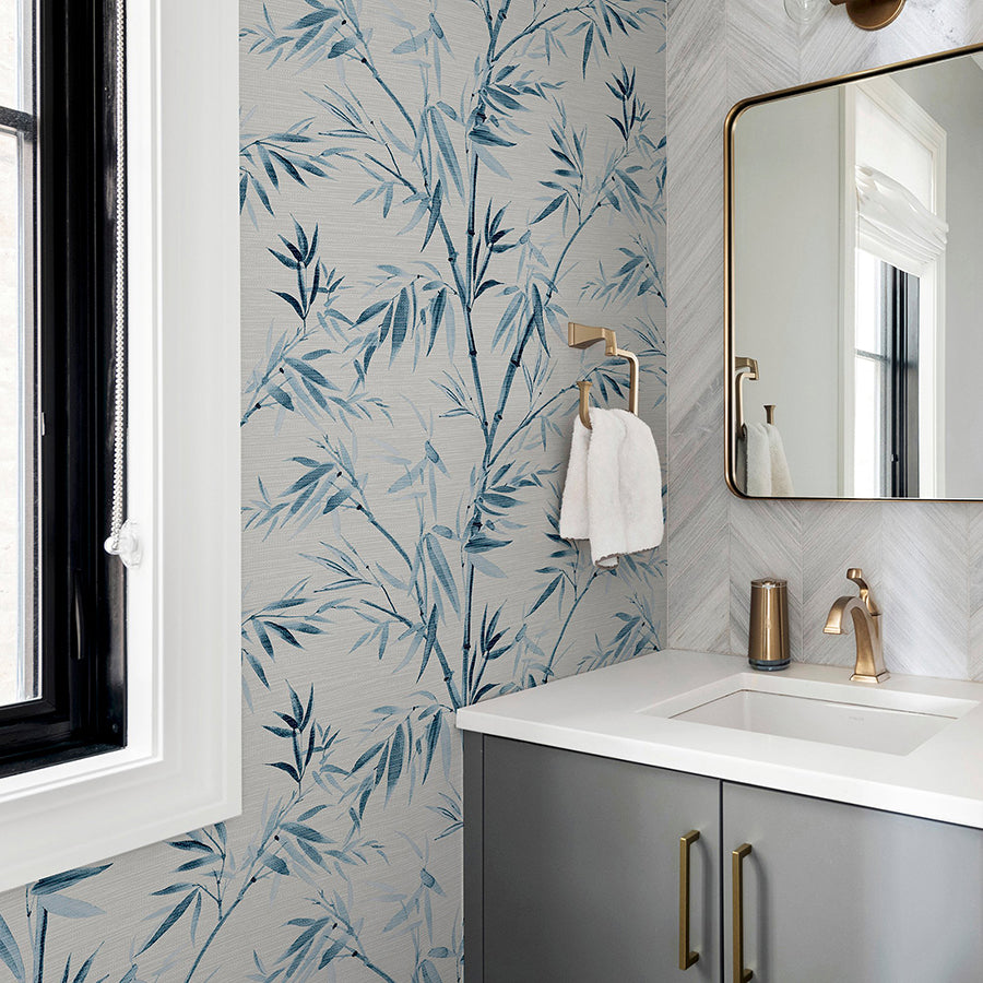 moriko-blue-bamboo-wallpaper-york-wallcoverings-ah924107 - York Wallcoverings Wallpaper