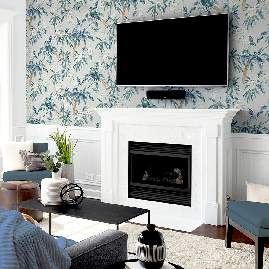 suzume-teal-birds-and-blooms-wallpaper-york-wallcoverings-ah924500 - York Wallcoverings Wallpaper