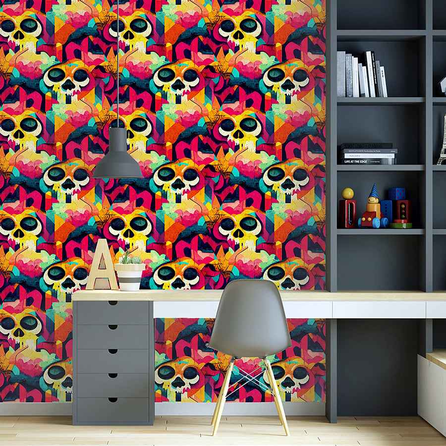 Millicent Multicolor Skull Wallpaper - York Wallcoverings - AH925107 - York Wallcoverings Wallpaper