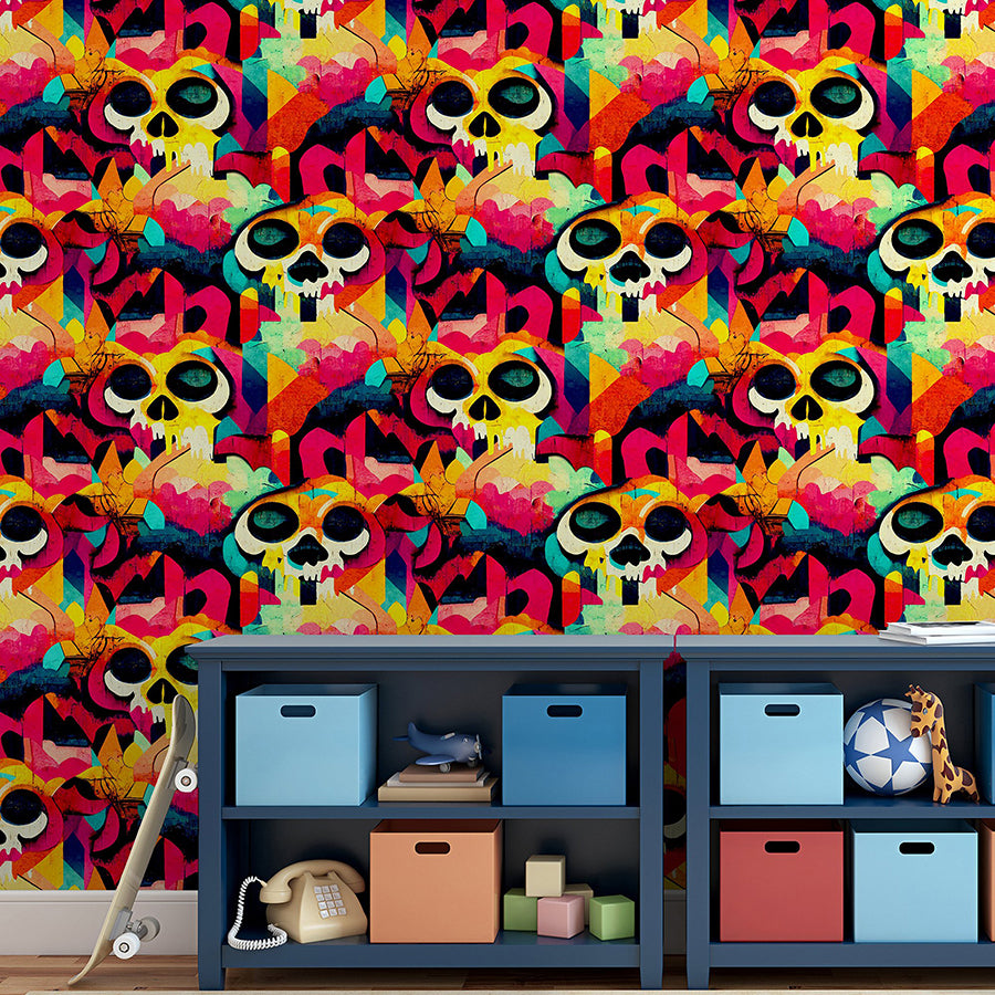 millicent-multicolor-skull-wallpaper-york-wallcoverings-ah925107 - York Wallcoverings Wallpaper