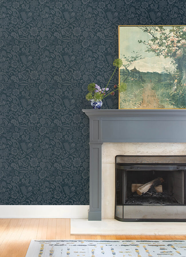 marta-navy-floral-trail-wallpaper-york-wallcoverings-4147-27360 - York Wallcoverings Papel pintado