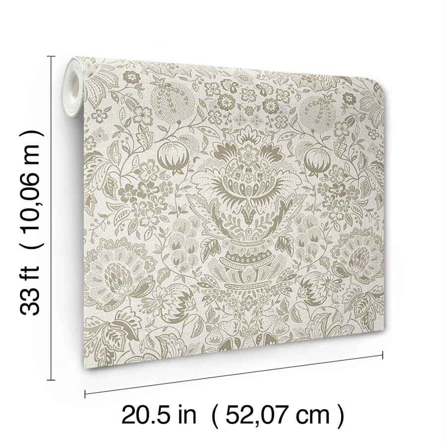 Blanche Neutral Floral Damask Wallpaper - York Wallcoverings - 4147-27374