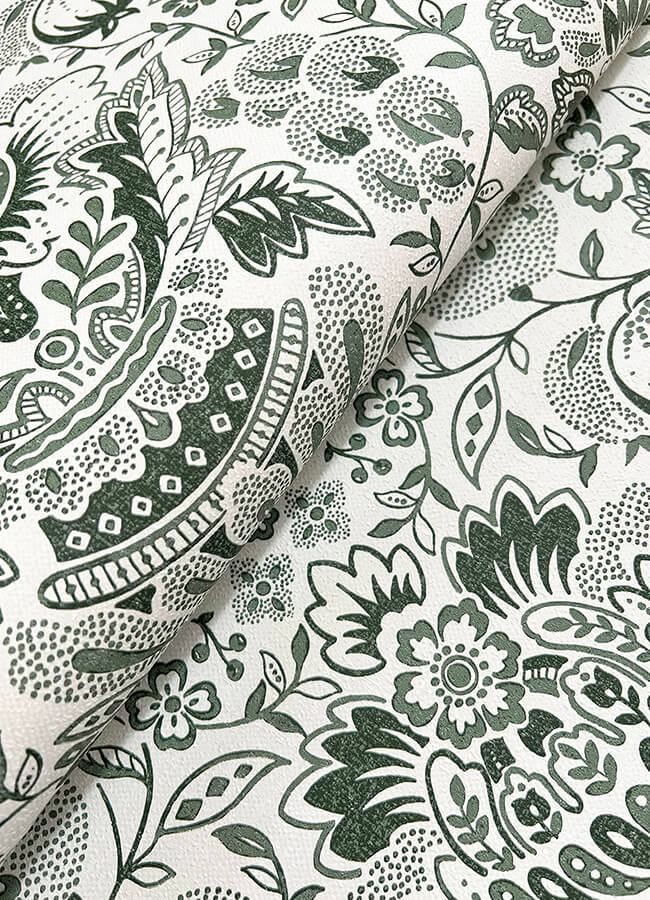 blanche-dark-green-floral-damask-wallpaper-york-wallcoverings-4147-27375 - York Wallcoverings Wallpaper