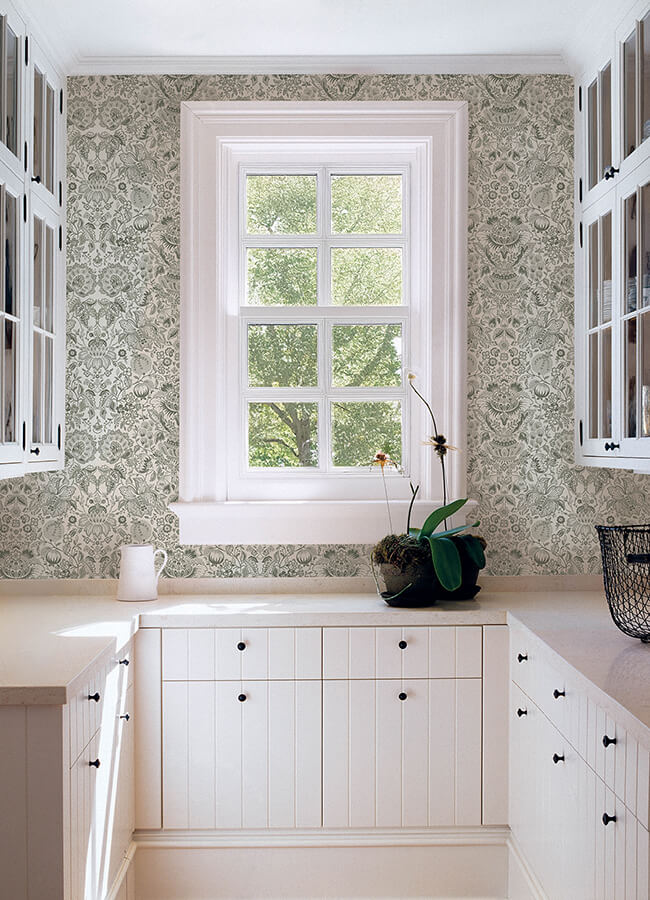 blanche-dark-green-floral-damask-wallpaper-york-wallcoverings-4147-27375 - York Wallcoverings Wallpaper