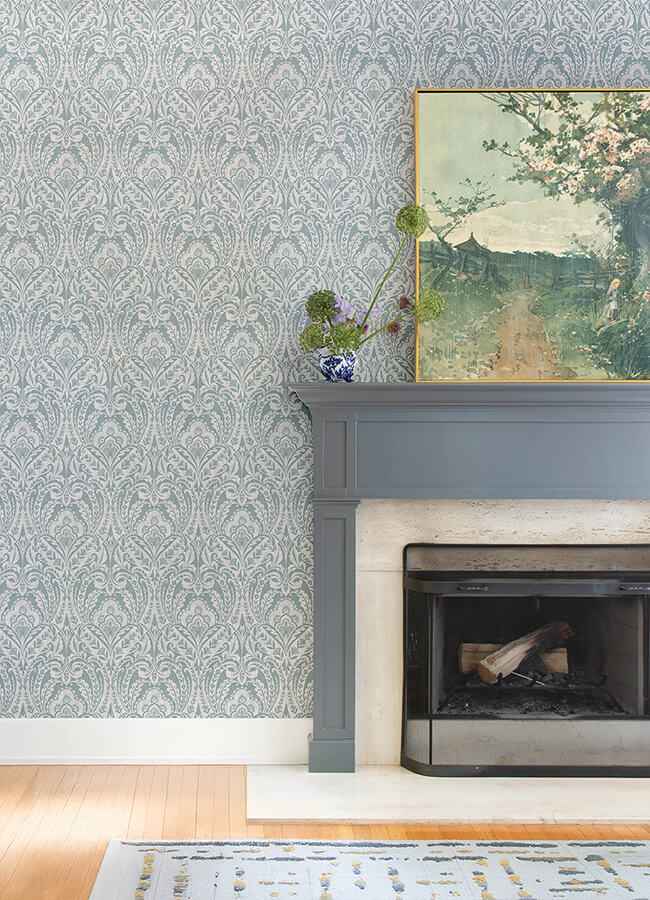 Berkshire Denim Damask Wallpaper - York Wallcoverings - 4147-27380 - York Wallcoverings Wallpaper