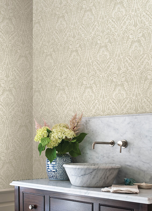 berkshire-beige-damask-wallpaper-york-wallcoverings-4147-27382 - York Wallcoverings Wallpaper