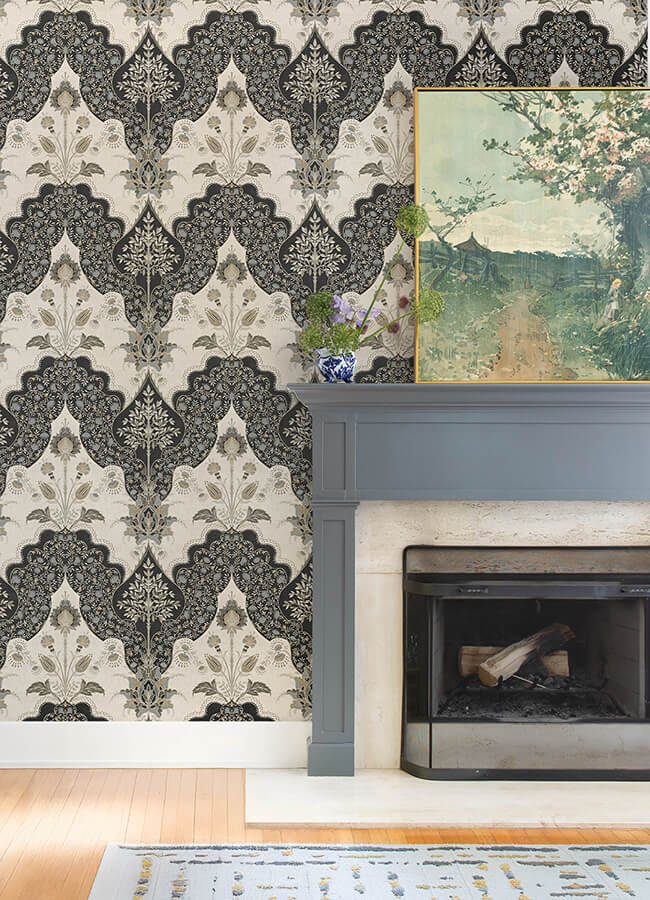 auden-black-floral-grandeur-wallpaper-york-wallcoverings-4147-27389 - York Wallcoverings Papel pintado