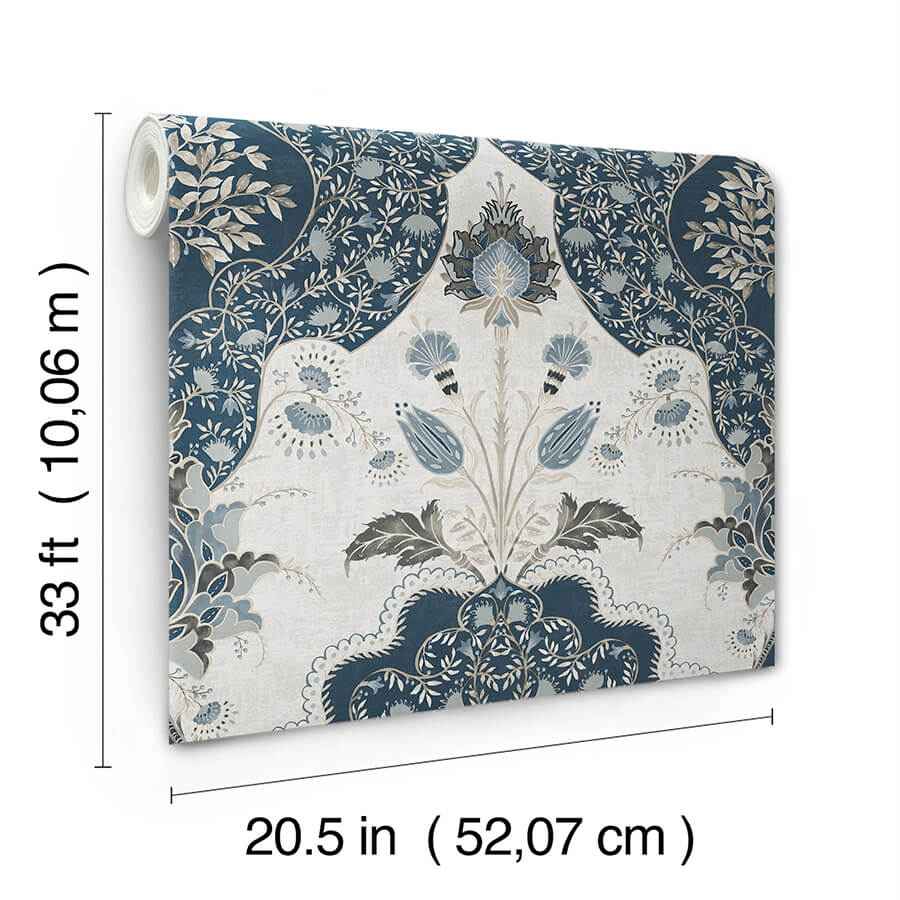 Auden Dark Blue Floral Grandeur Wallpaper - York Wallcoverings - 4147-27392 - York Wallcoverings Wallpaper