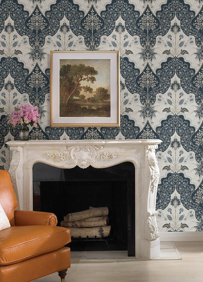 auden-dark-blue-floral-grandeur-wallpaper-york-wallcoverings-4147-27392 - York Wallcoverings Papel pintado