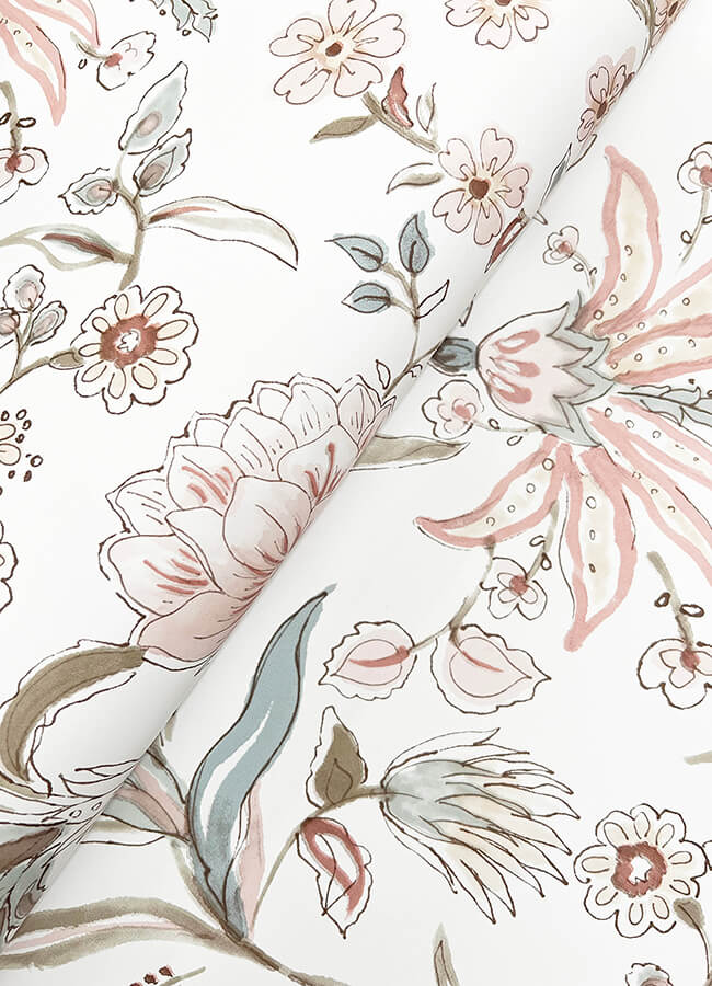 teonna-light-pink-floral-stripe-wallpaper-york-wallcoverings-4147-27399 - York Wallcoverings Papel pintado
