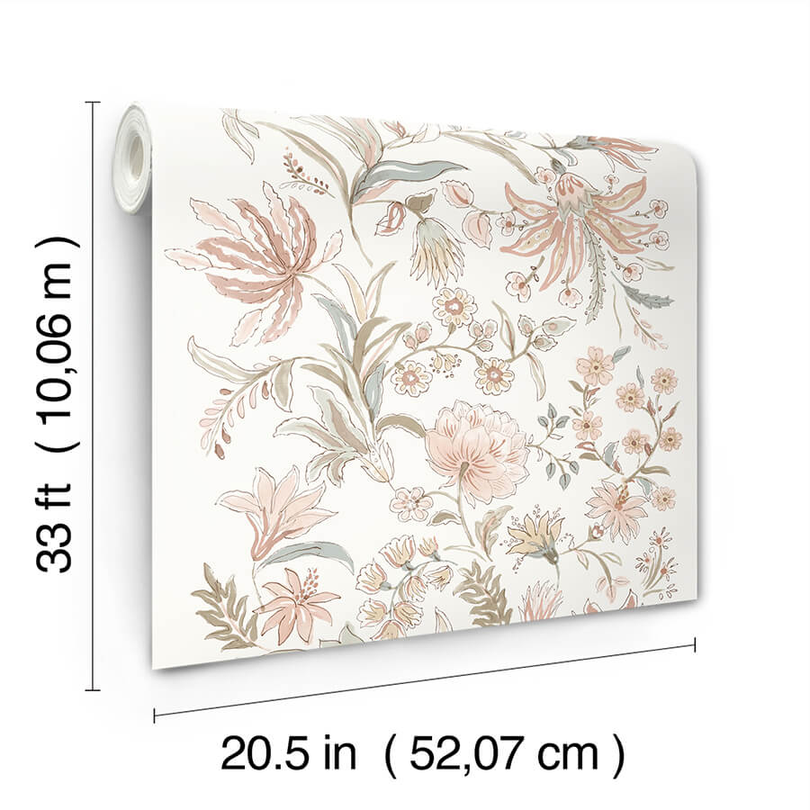 teonna-light-pink-floral-stripe-wallpaper-york-wallcoverings-4147-27399 - York Wallcoverings Papel pintado