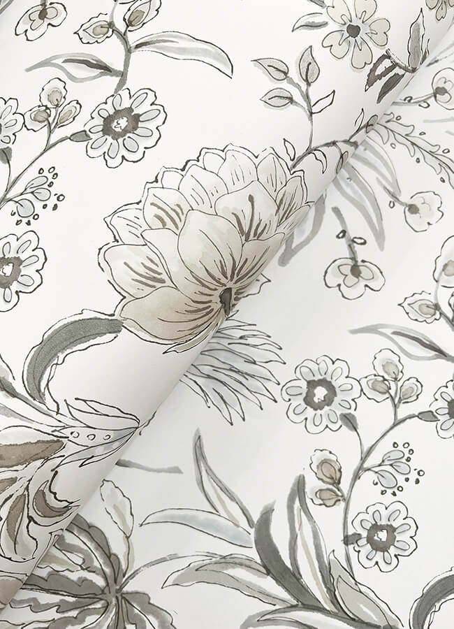 teonna-light-grey-floral-stripe-wallpaper-york-wallcoverings-4147-27400 - York Wallcoverings Papel pintado