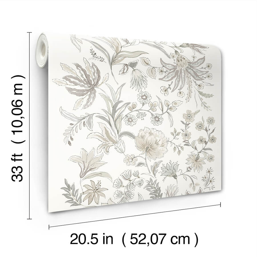 teonna-light-grey-floral-stripe-wallpaper-york-wallcoverings-4147-27400 - York Wallcoverings Papel pintado