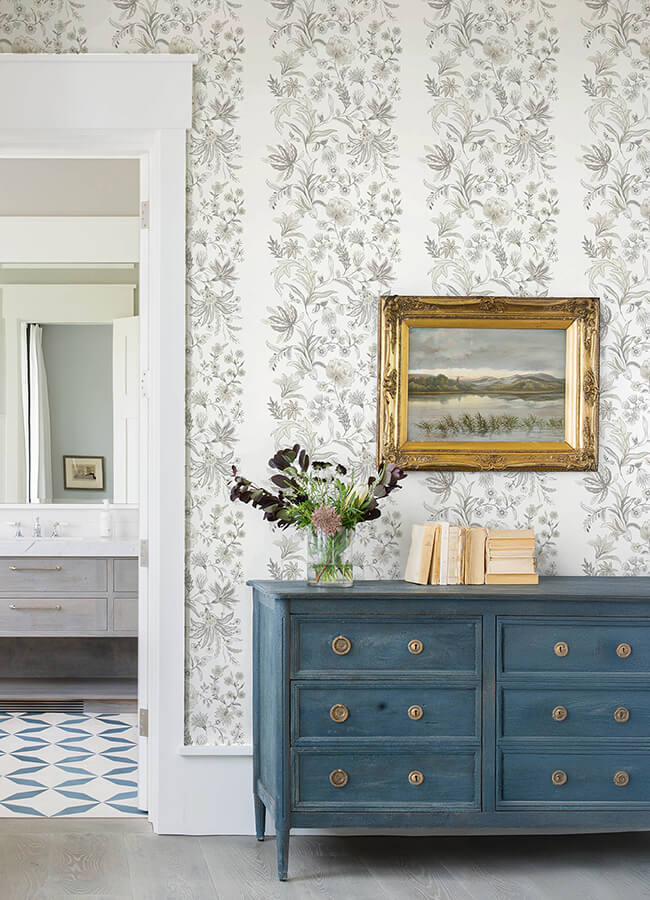 teonna-light-grey-floral-stripe-wallpaper-york-wallcoverings-4147-27400 - York Wallcoverings Papel pintado
