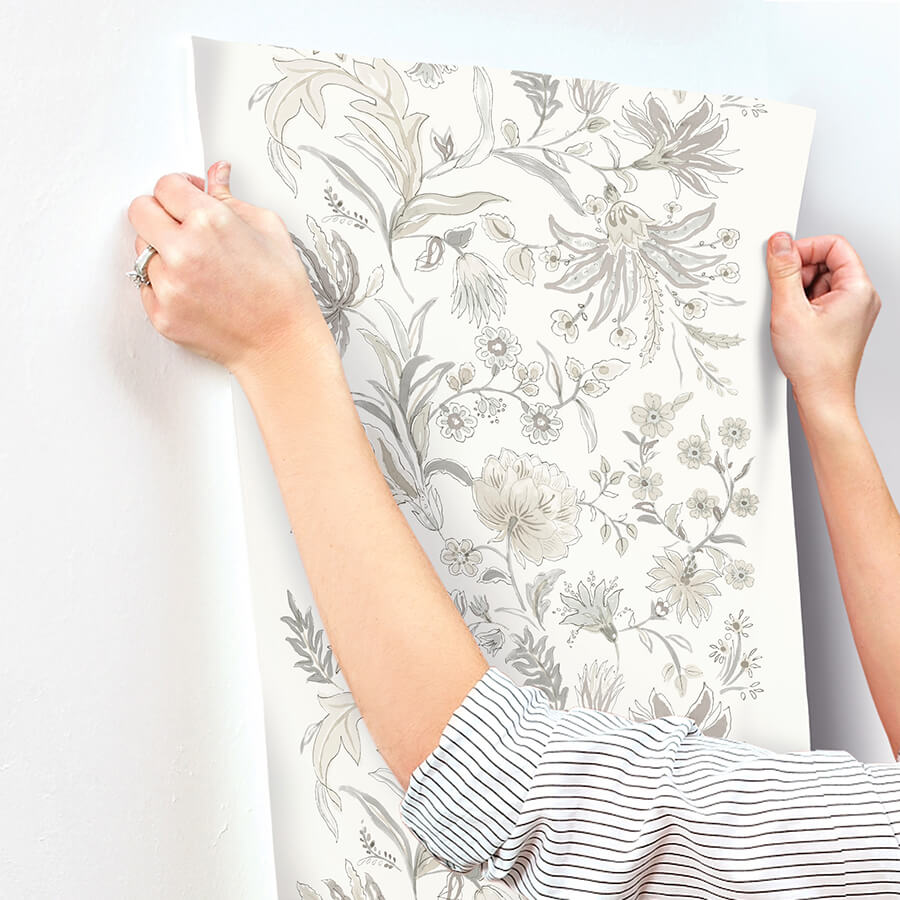 teonna-light-grey-floral-stripe-wallpaper-york-wallcoverings-4147-27400 - York Wallcoverings Papel pintado