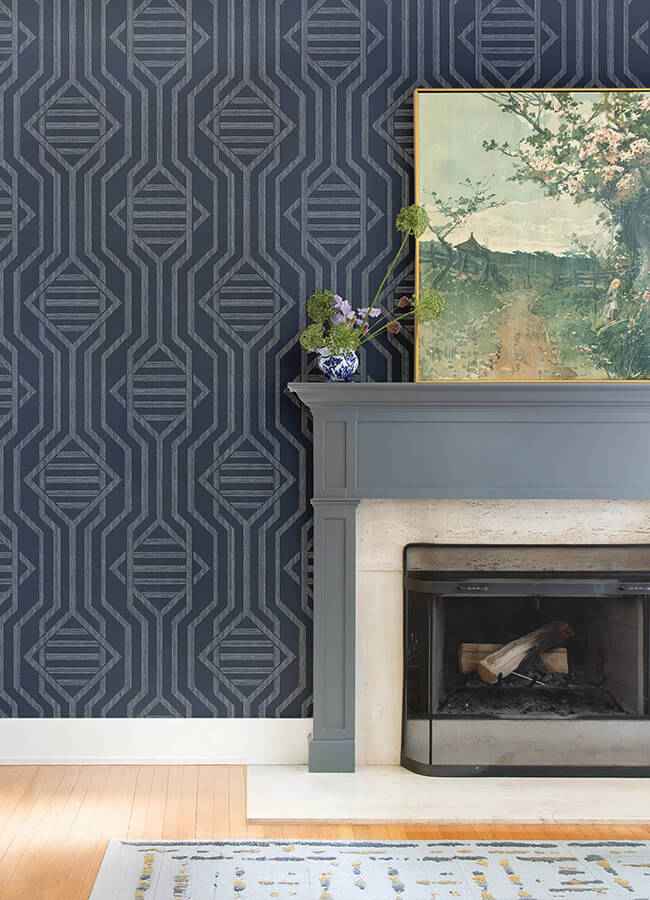 Essex Navy Geometric Wallpaper - York Wallcoverings - 4147-27402 - York Wallcoverings Wallpaper