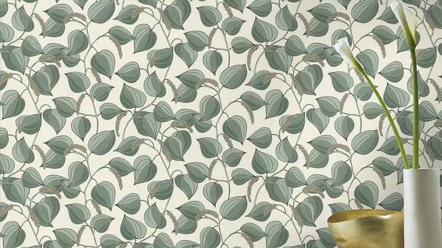 Alaia Green Leafy Vine Wallpaper - York Wallcoverings - RH580518 - York Wallcoverings Wallpaper