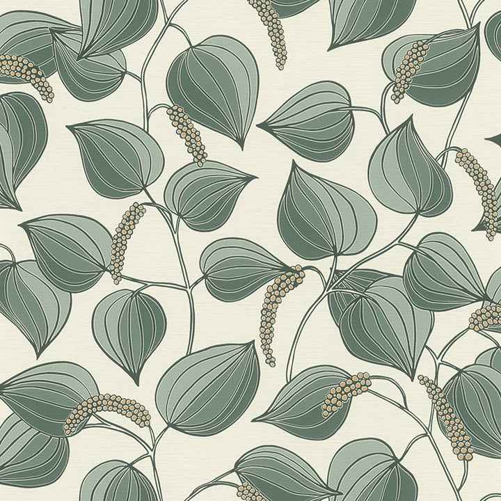 Alaia Green Leafy Vine Wallpaper - York Wallcoverings - RH580518 - York Wallcoverings Wallpaper