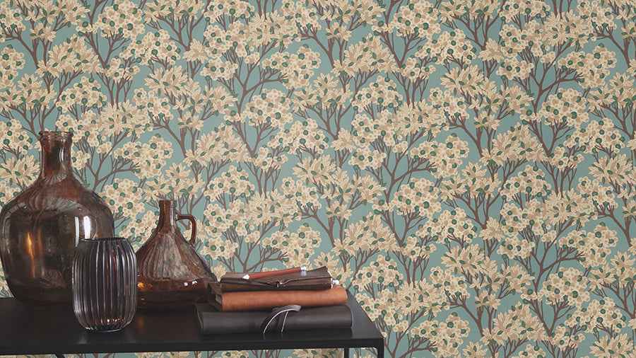Stickley Sky Blue Tree Wallpaper - York Wallcoverings - RH580013 - York Wallcoverings Wallpaper