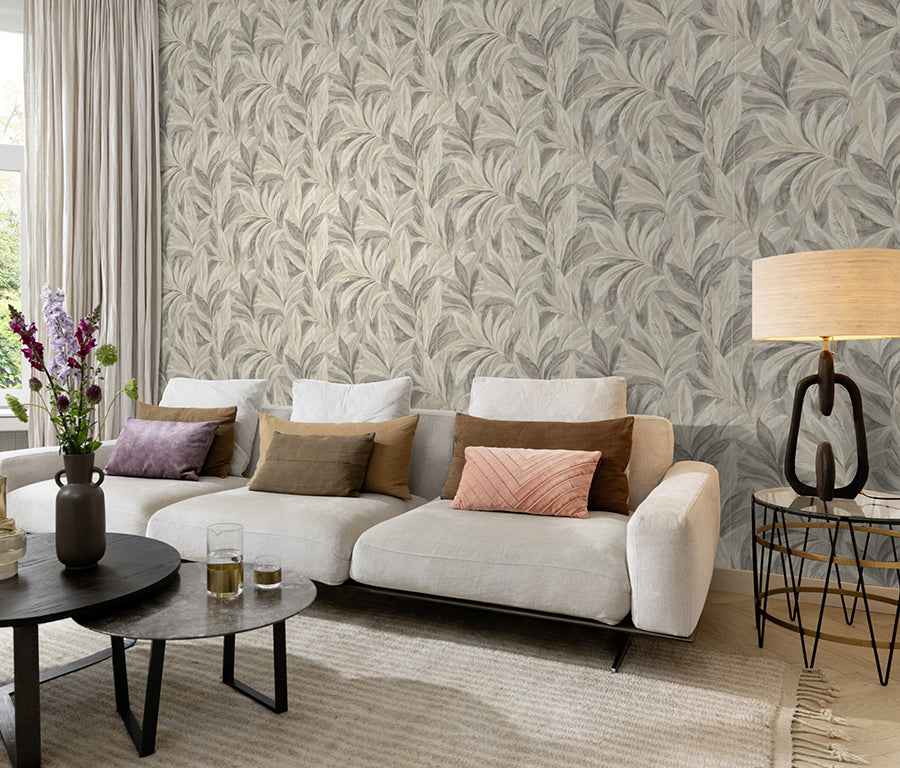 Rennie Grey Leaves Wallpaper - York Wallcoverings - RH547481 - York Wallcoverings Wallpaper