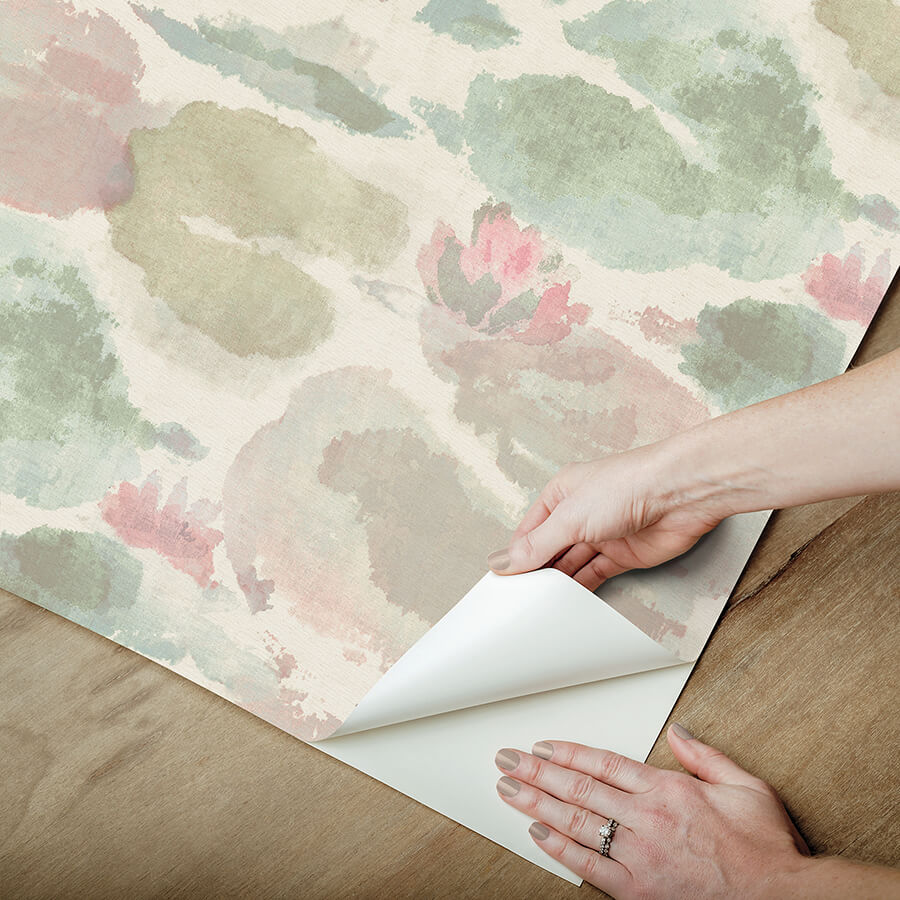 water-lily-blush-and-teal-peel-and-stick-wallpaper-york-wallcoverings-nus6418 - York Wallcoverings Wallpaper