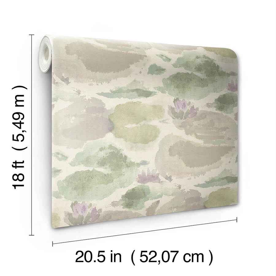 Water Lily Lavender and Green Peel and Stick Wallpaper - York Wallcoverings - NUS6420 - York Wallcoverings Wallpaper