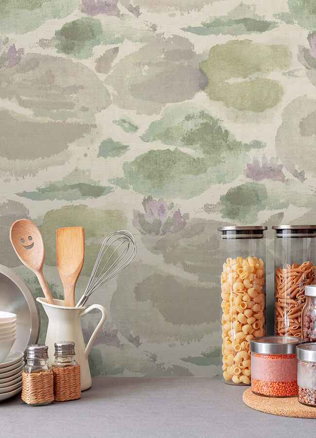 Water Lily Lavender and Green Peel and Stick Wallpaper - York Wallcoverings - NUS6420 - York Wallcoverings Wallpaper