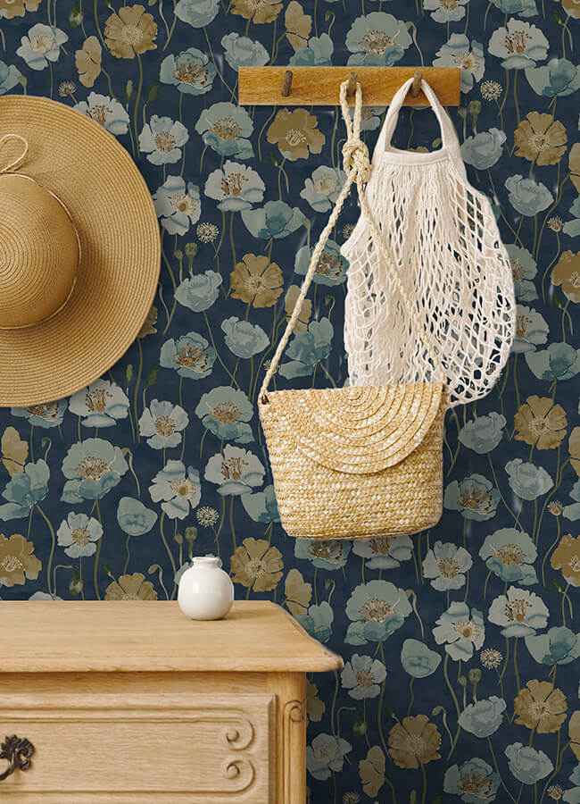 Adelia Indigo Peel & Stick Wallpaper - York Wallcoverings - NUS6429 - York Wallcoverings Wallpaper