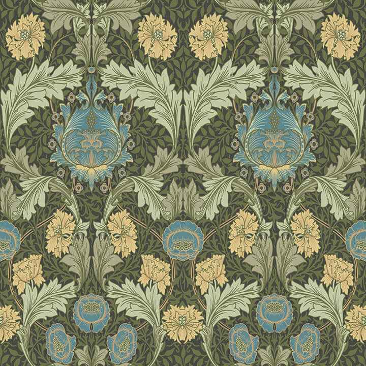 Myrtle Dark Green Floral Ogee Wallpaper - York Wallcoverings - 4171-82060