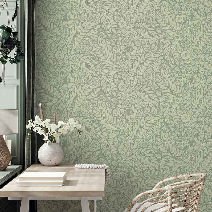 Florence Green Leaf Wallpaper - York Wallcoverings - BG720 - York Wallcoverings Wallpaper
