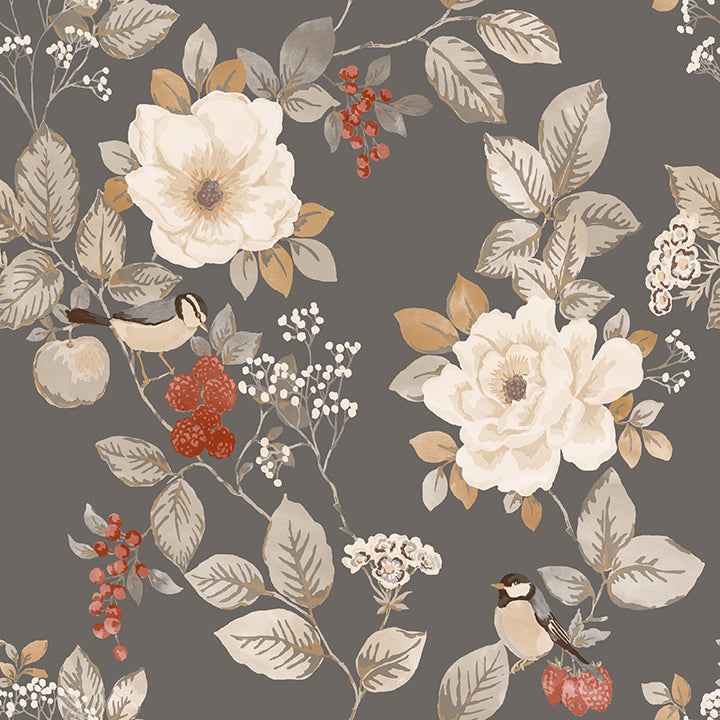 Bramble Charcoal Floral Wallpaper - York Wallcoverings - BG2303 - York Wallcoverings Wallpaper