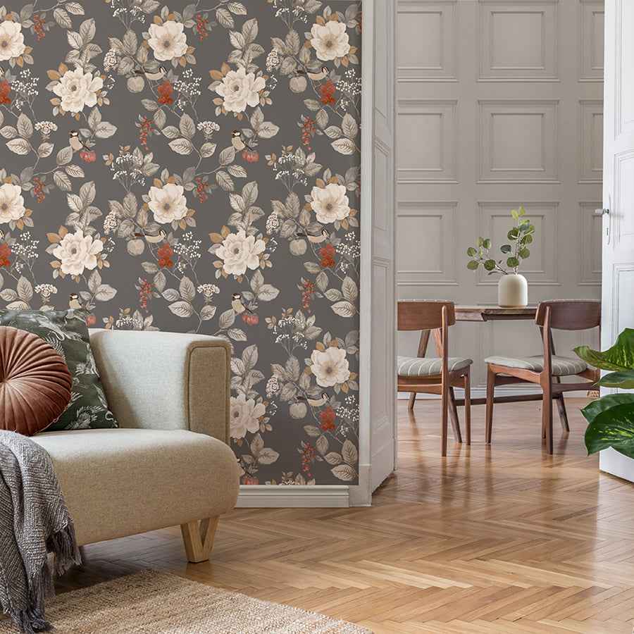 Bramble Charcoal Floral Wallpaper - York Wallcoverings - BG2303 - York Wallcoverings Wallpaper