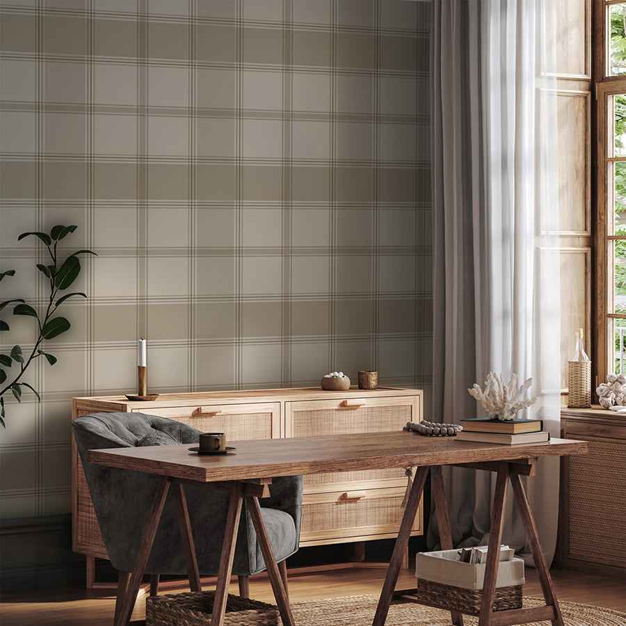 Braxton Beige Check Wallpaper - York Wallcoverings - BG2304 - York Wallcoverings Wallpaper