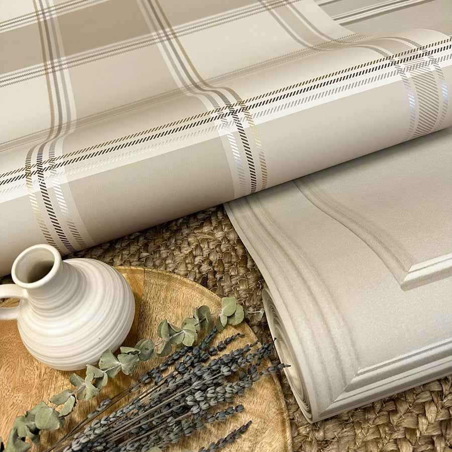 Braxton Beige Check Wallpaper - York Wallcoverings - BG2304 - York Wallcoverings Wallpaper
