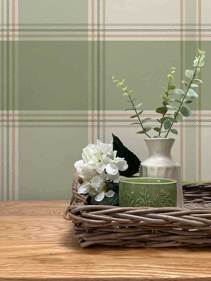 Braxton Green Check Wallpaper - York Wallcoverings - BG2305 - York Wallcoverings Wallpaper