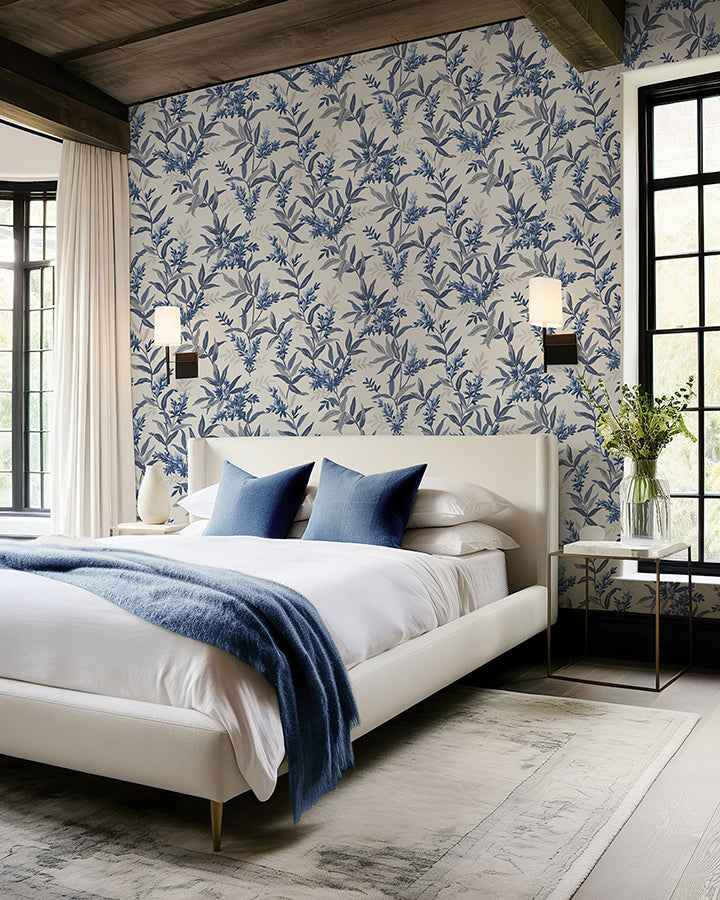 Olivia Blue Floral Wallpaper - York Wallcoverings - BG5905 - York Wallcoverings Wallpaper