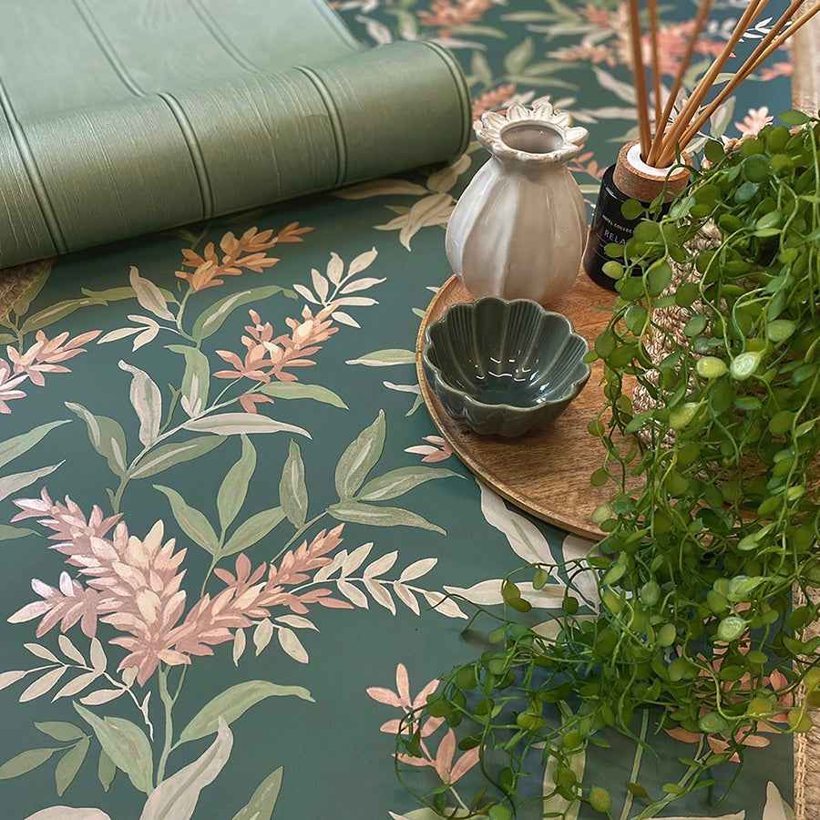 Olivia Dark Green Floral Wallpaper - York Wallcoverings - BG5906 - York Wallcoverings Wallpaper