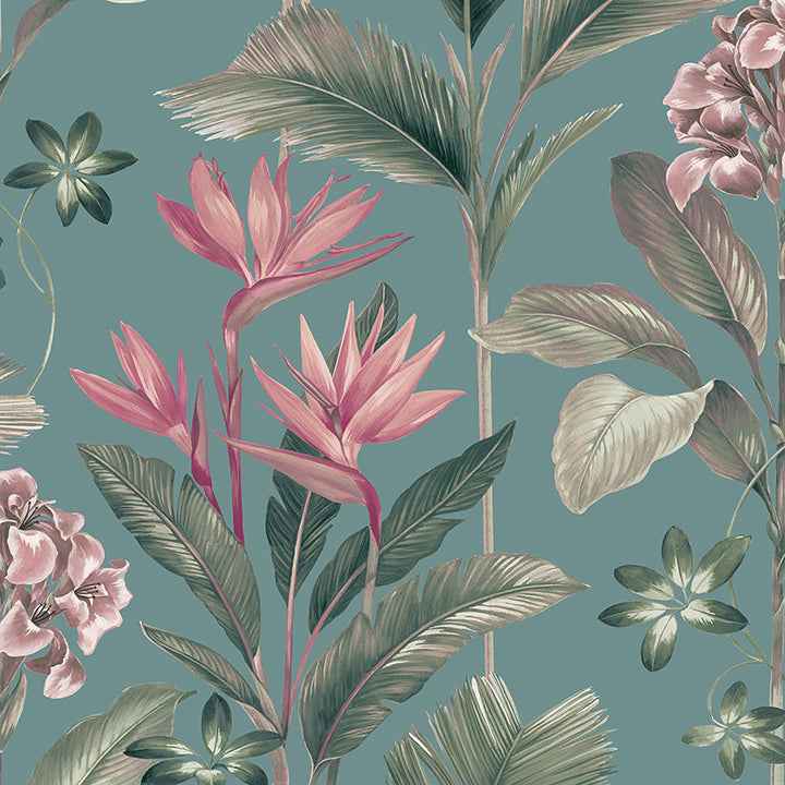 Oliana Teal Floral Wallpaper - York Wallcoverings - BG8486 - York Wallcoverings Papel pintado