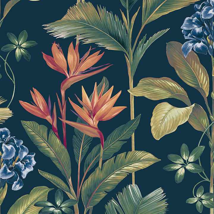 Oliana Navy Floral Wallpaper - York Wallcoverings - BG8487