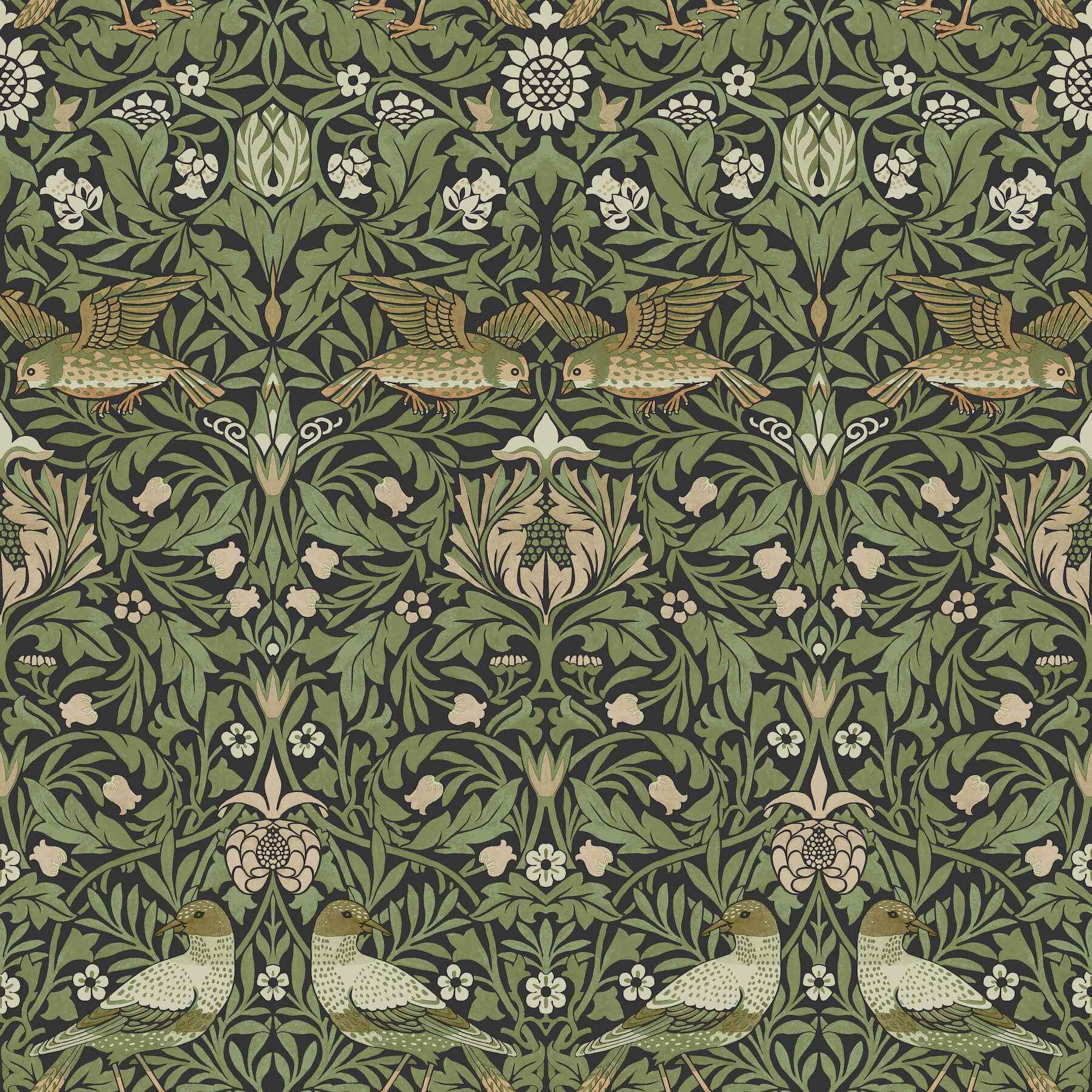 Bird Green Floral Thicket Wallpaper - York Wallcoverings - 4171-82063 - York Wallcoverings Wallpaper