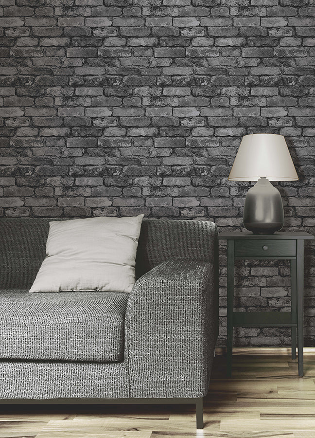 davis-charcoal-rustic-brick-wallpaper-york-wallcoverings-fd31284 - York Wallpaper Wallpaper
