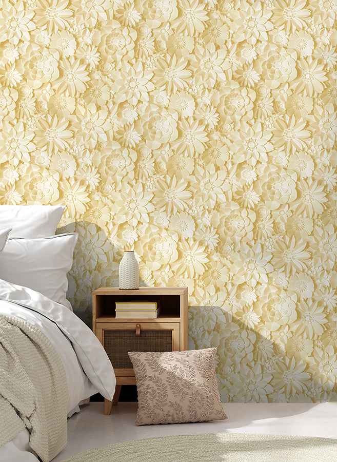 Dacre Yellow Floral Wallpaper - York Wallcoverings - FD42597 - York Wallcoverings Wallpaper