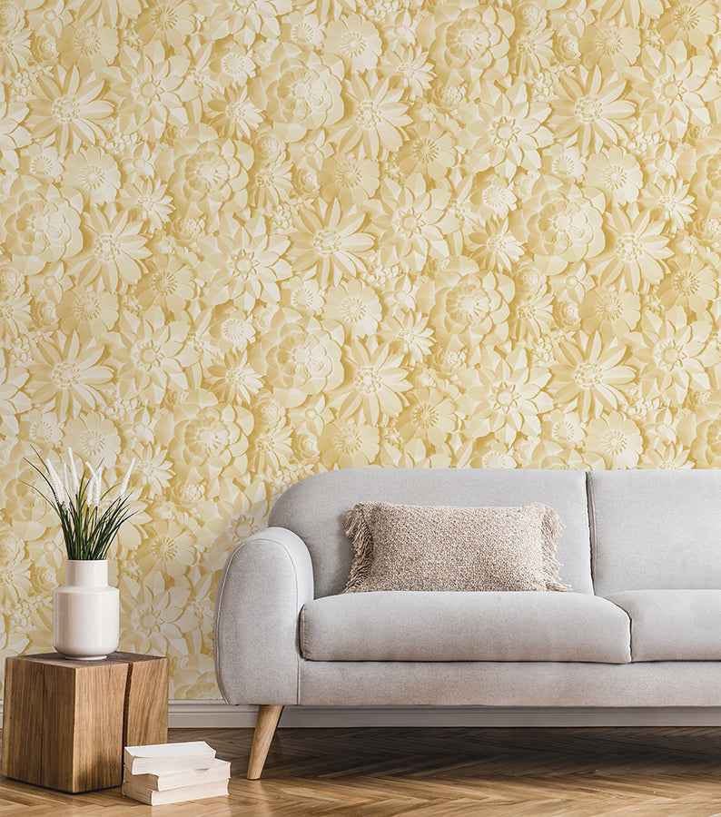 Dacre Yellow Floral Wallpaper - York Wallcoverings - FD42597 - York Wallcoverings Wallpaper