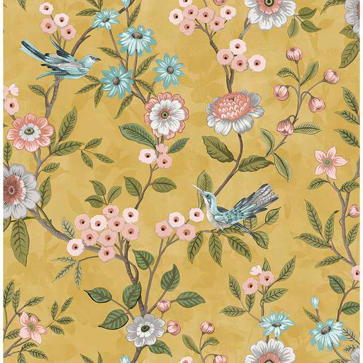 Elspeth Mustard Floral Trail Wallpaper - York Wallcoverings - FD43446 - York Wallcoverings Wallpaper